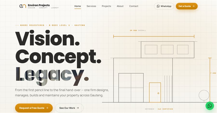 Environ Projects construction & project management website built by JonyX WebWorks
