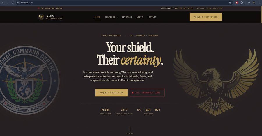 Nkosi VIP Protection website built by JonyX WebWorks