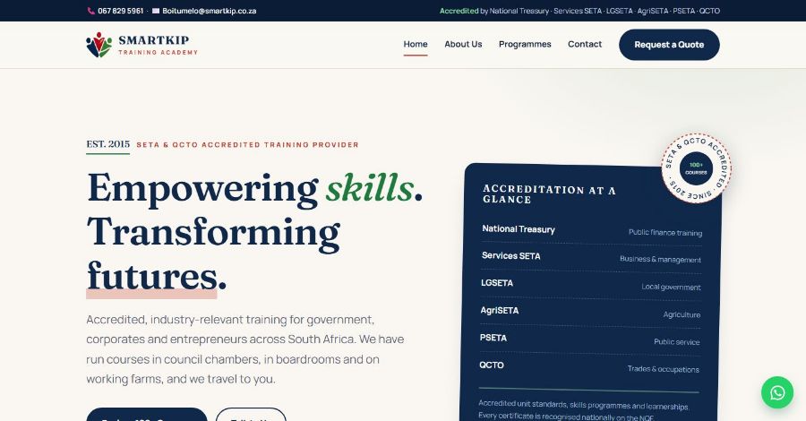 Smartkip Training Academy website designed by JonyX WebWorks
